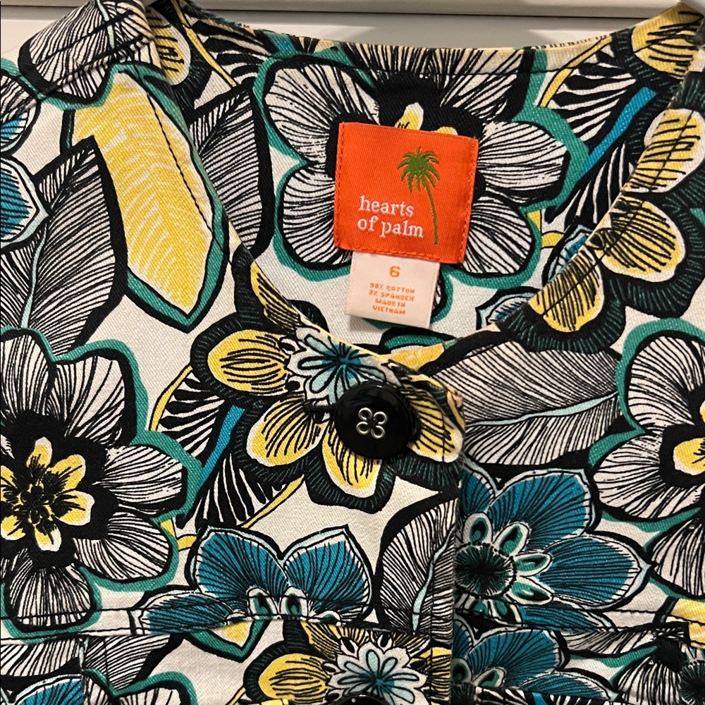 hearts of palm Teal, Yellow & Black Floral Button-Up Blouse
